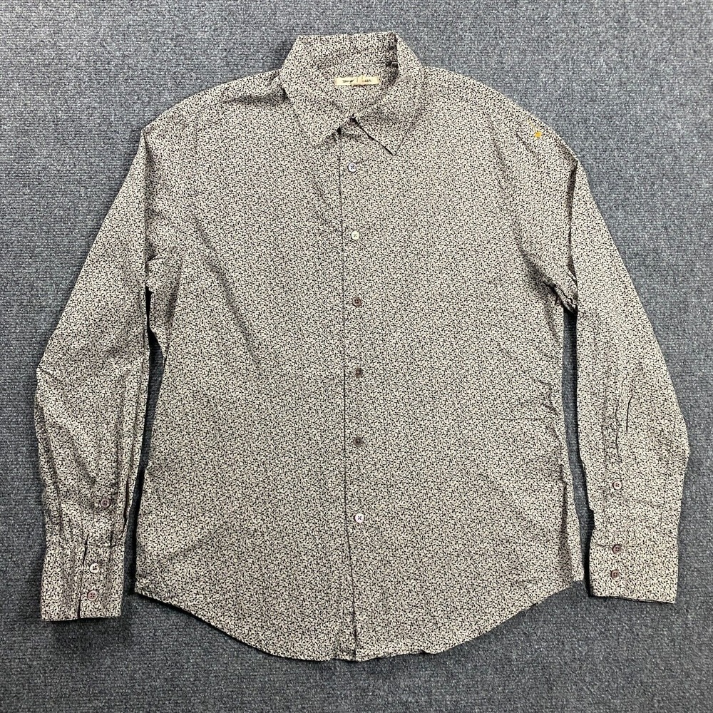 John‎ Varvatos Shirt Adults Medium Tan Floral Button Up 100% Cotton Mens